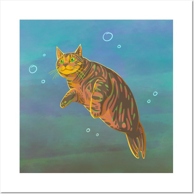 Harbor Seal Tabby Cat Wall Art by jastinamor